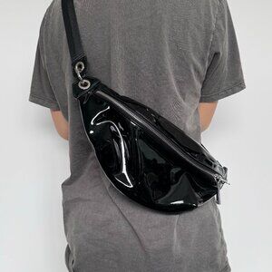 Black Shiny Latex Crossbody Fanny Pack Belt Bag with Silverware